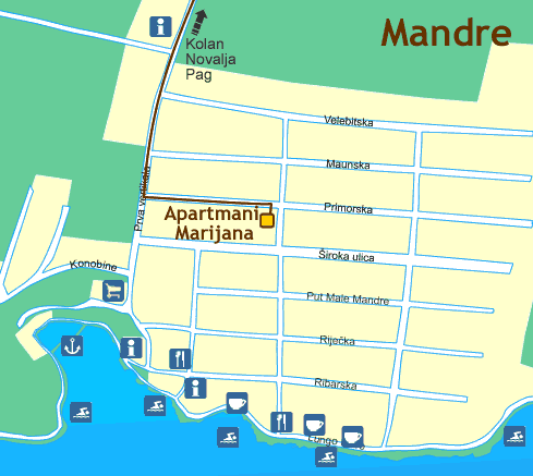 Apartmány Marijana - Mandre (mapa města)